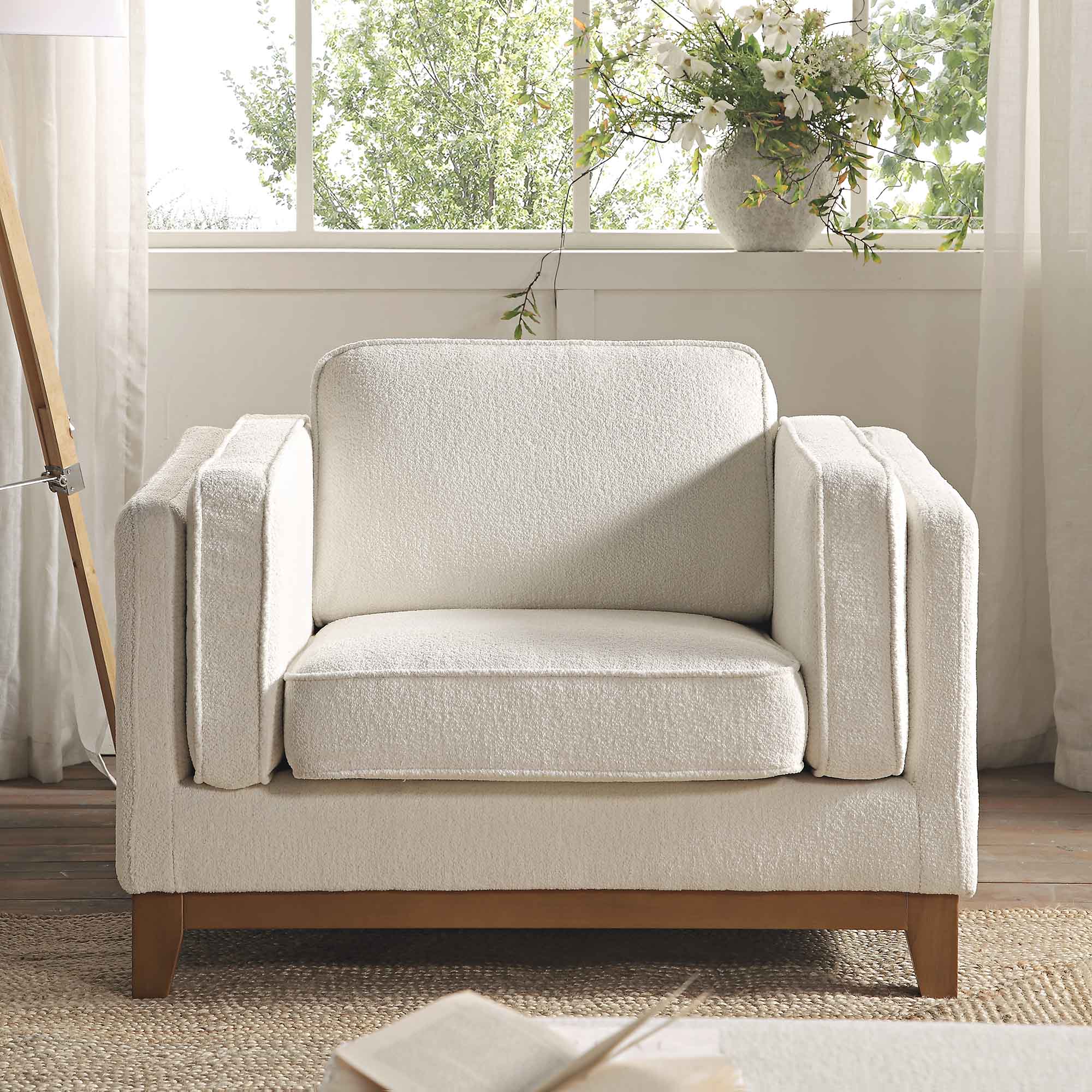 Dipley Beige Boucle Fabric Sofa, 1-Seater