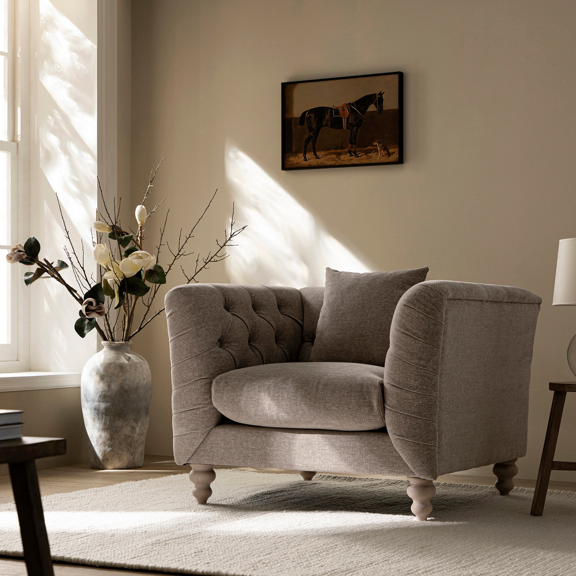 Ashby Chesterfield Armchair, Taupe Chenille