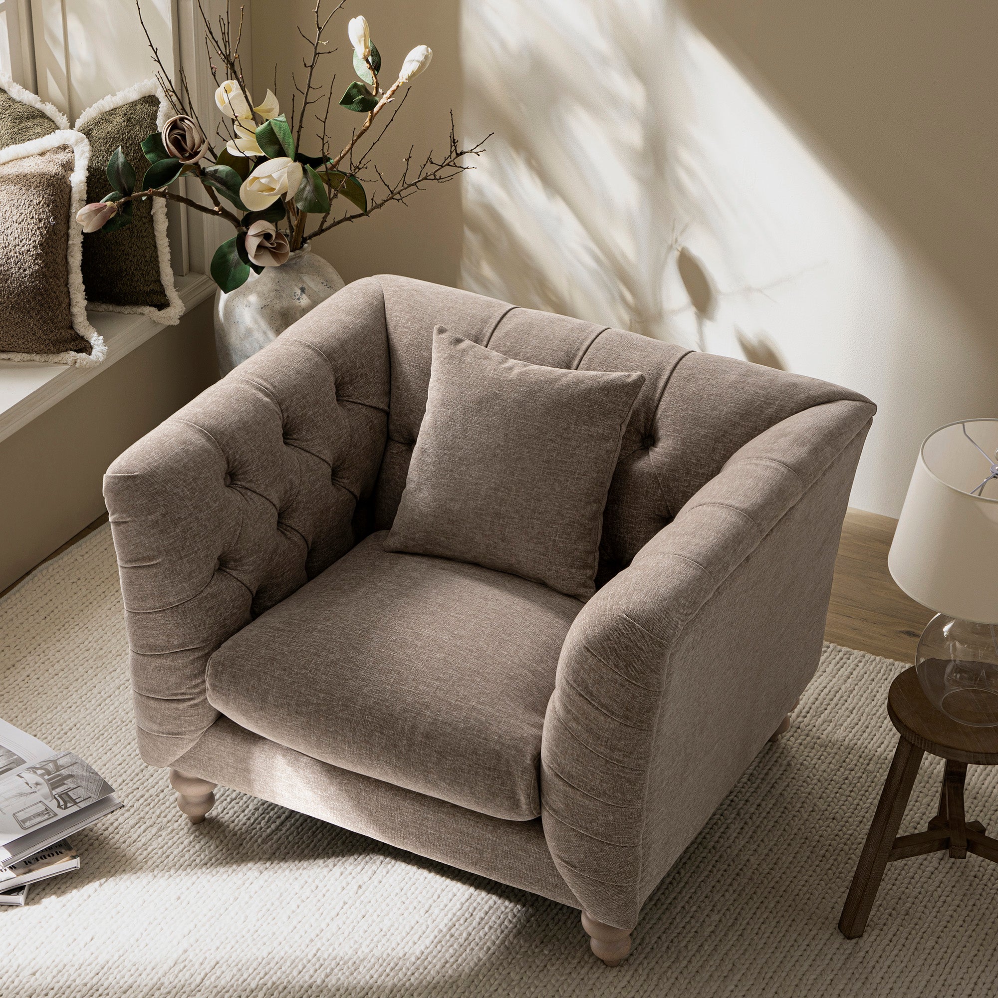Ashby Chesterfield Armchair, Taupe Chenille