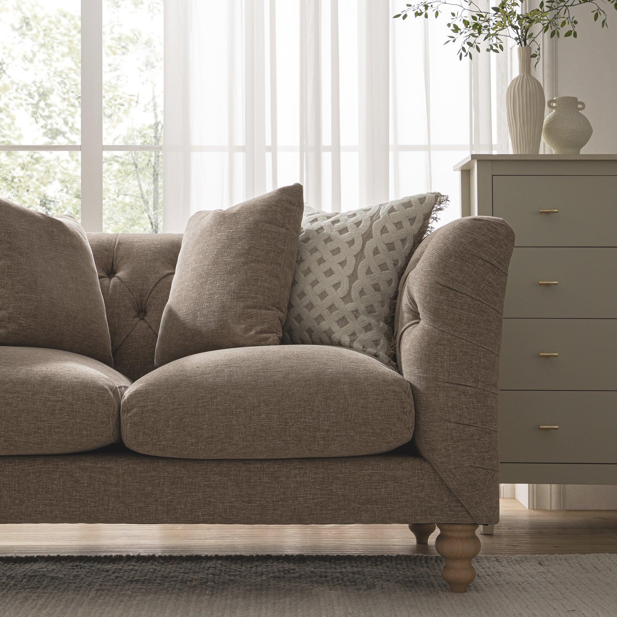 Ashby Chesterfield 2-Seater Sofa, Taupe Chenille