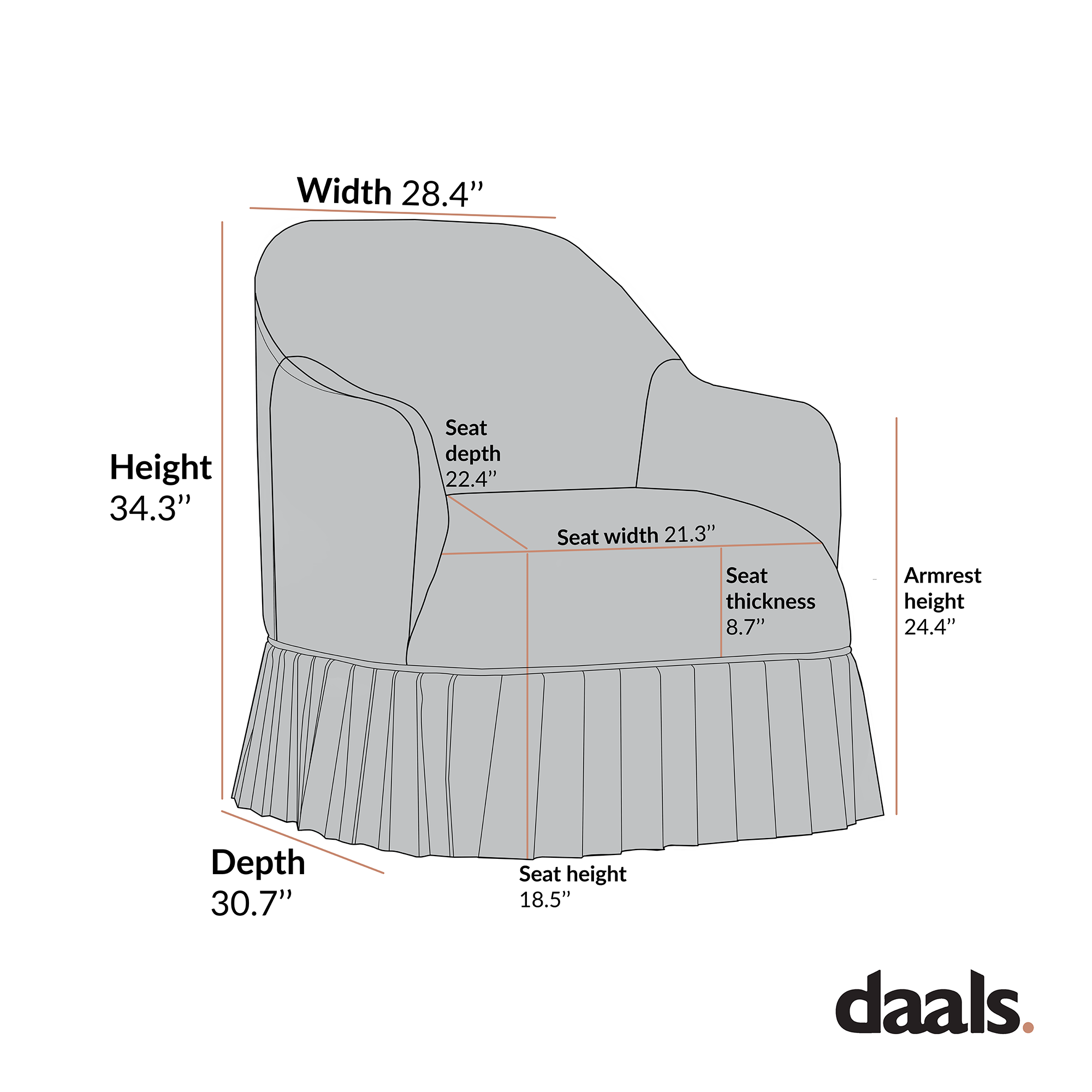 Calliope Skirted Armchair, Aegean Blue Velvet