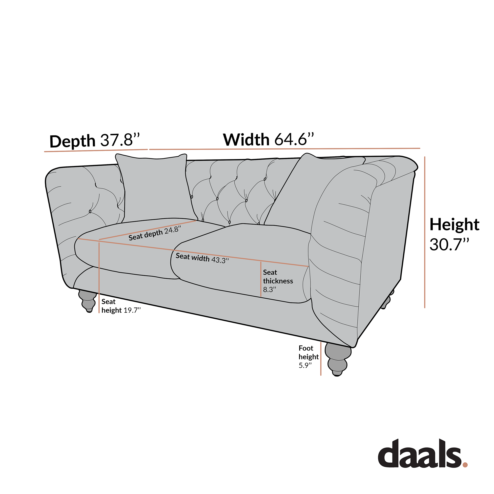 Ashby Chesterfield 2-Seater Sofa, Taupe Chenille