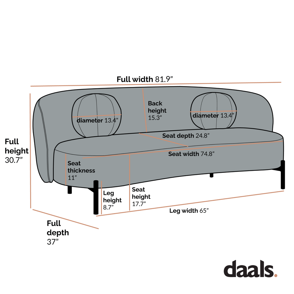 Amboise 3-Seater Curved Sofa with Ball Cushions, Beige Linen Blend