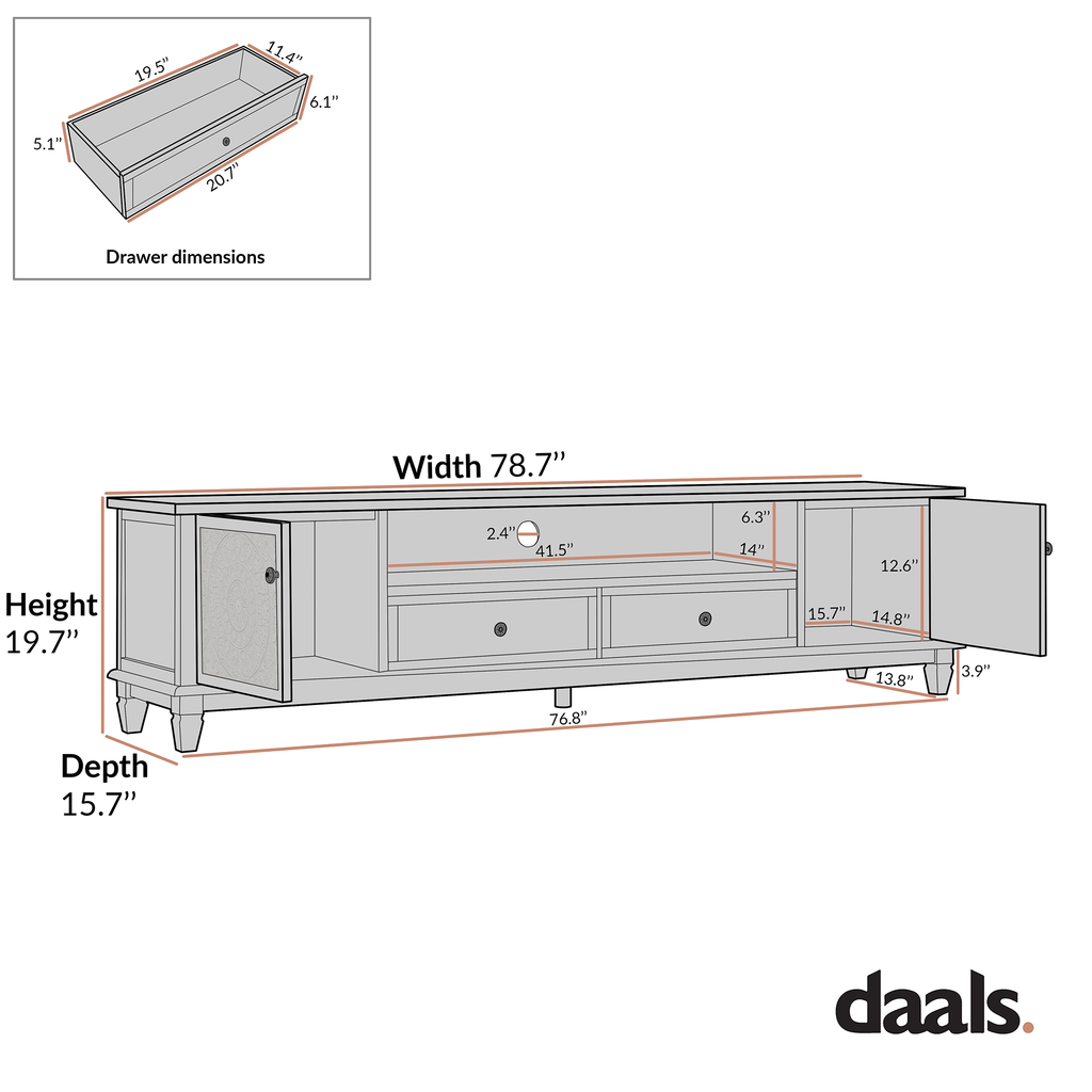 Chantilly Whitewashed 79" Wide TV Stand