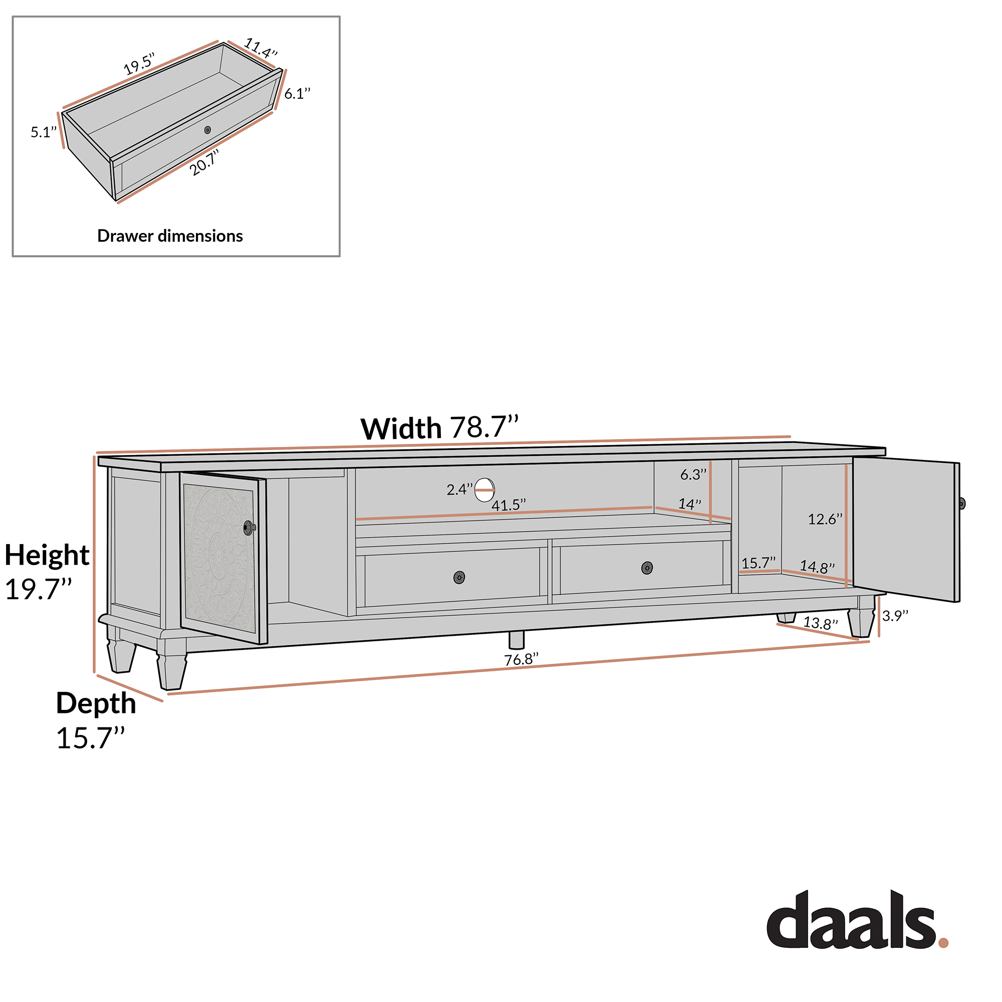 Chantilly Whitewashed 79" Wide TV Stand