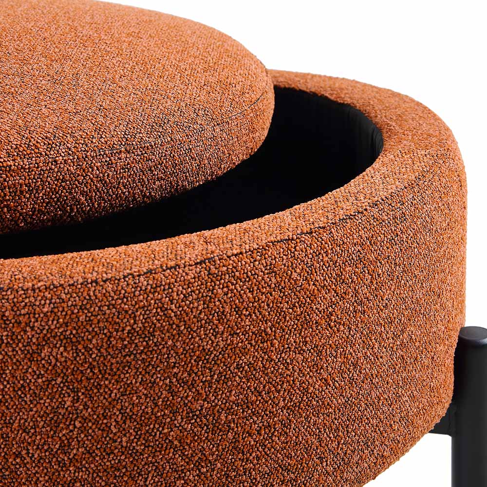 Amboise Round Storage Pouffe, Brick Boucle