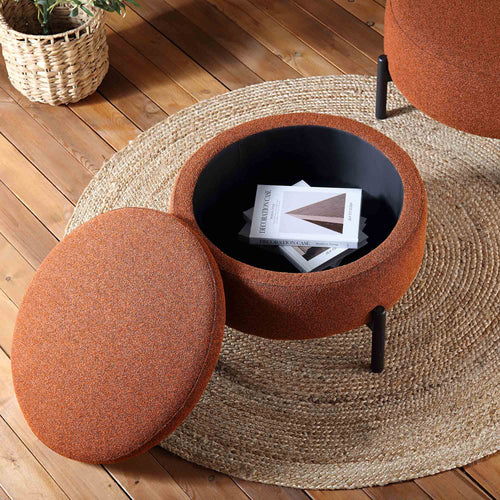 Amboise Round Storage Pouffe, Brick Boucle