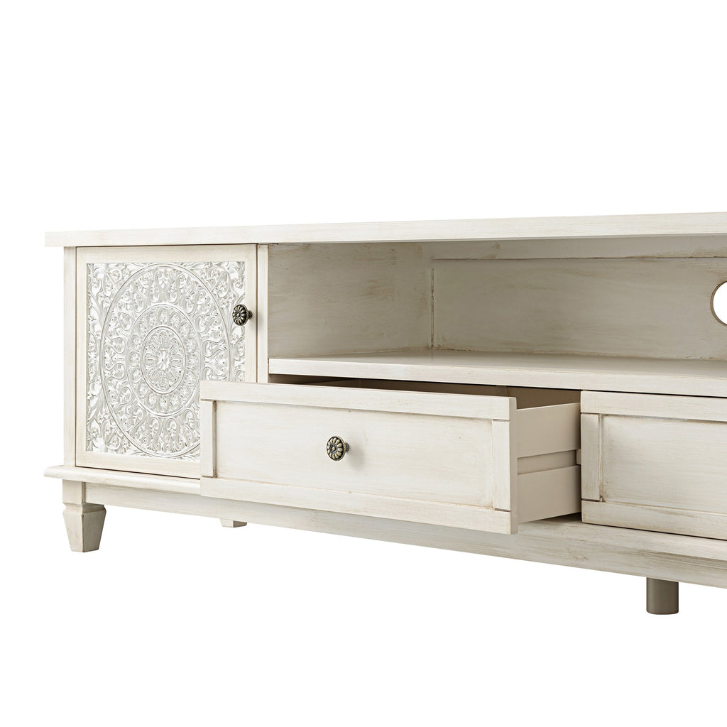 Chantilly Whitewashed 79" Wide TV Stand