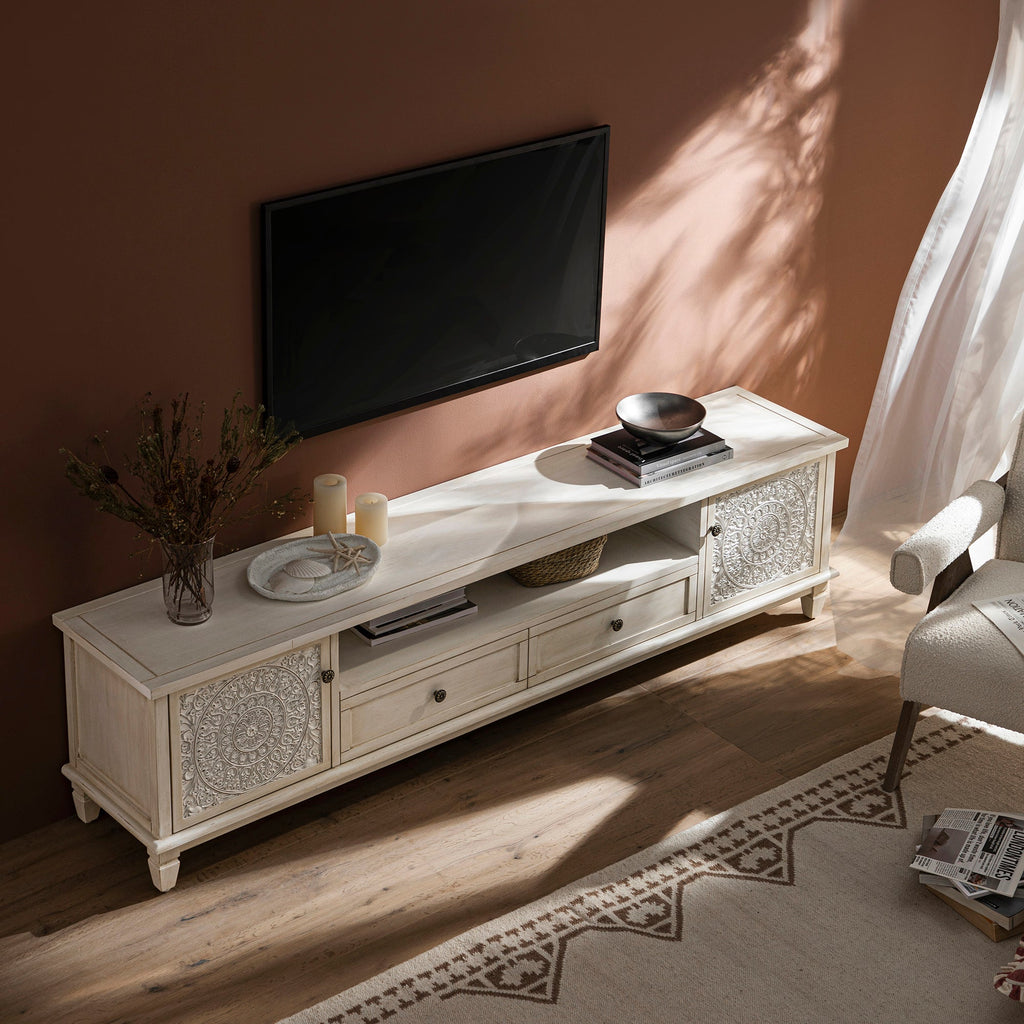Chantilly Whitewashed 79" Wide TV Stand