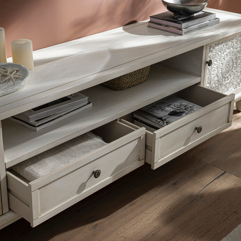 Chantilly Whitewashed 79" Wide TV Stand